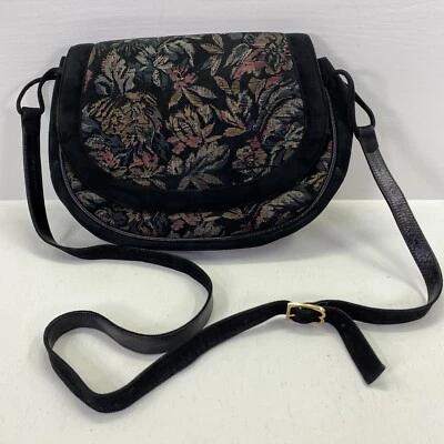 Bolso Cartera Bruno Magli Hecho en Italia Negro Gamuza Charol Colorido Floral Foto 1 de 4