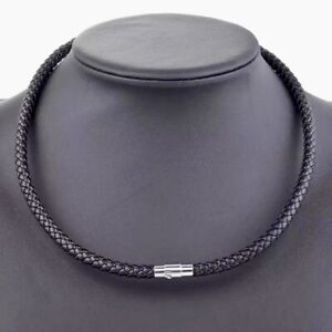Men's Genuine Leather Braided Necklace Black 