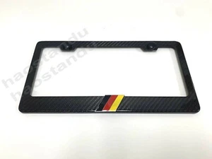1x GERMAN FLAG 3D Emblem Real 3K TwillWeave CARBON FIBER License Plate Frame - Picture 1 of 2