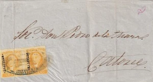 Mexico cover 1r pair VF/XF 1857 blue oval Saltillo cancel Sch 1355 120 points - Picture 1 of 1