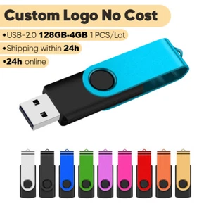 128GB USB2.0 Flash Drive Free Custom Logo Black Plastic&Metal Case Real Capacity - Picture 1 of 20