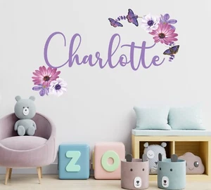Custom Name Butterfly Wall Decal - Removable Flower Decor for Bedroom - Picture 1 of 6