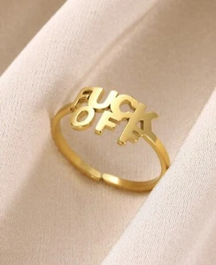 Gold Fuck-Off Words Statement Ring - Swear Word Funny Jewellery - Adjustable - Picture 1 of 2