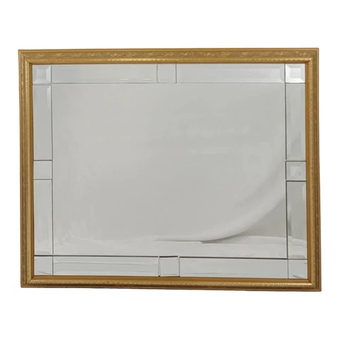 Vintage Beveled Mantle Wall Mirror Ornate Gold Frame Hollywood Regency Cover