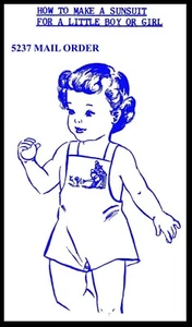 Mail ORder # 5237 Unisex Boy Girl Sunsuit Playsuit Romper Fabric Sewing Pattern  - Picture 1 of 2