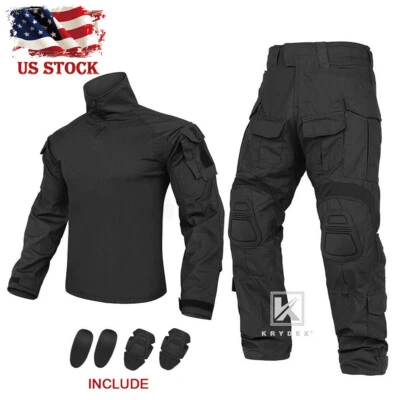 KRYDEX Gen3 Combat Uniform Set Tactical Shirt & Pants w/ Elbow & Knee Pads Black - Image 1 of 4