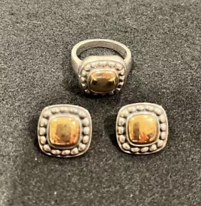 Retired James Avery 14K Two-Tone Beaded Dome Ring & Earrings Below Retail Price - Picture 1 of 7