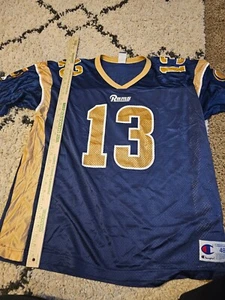Vintage Kurt Warner Champion Rams Jersey Adult- 48 (XL) blue gold NFL - Picture 1 of 8