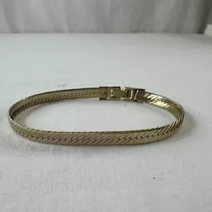 14K Gold Plated Herringbone Bracelet 7” Yellow Gold Tone Men’s Women’s Vintage - Picture 1 of 5
