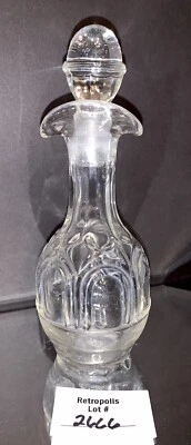 Clear Glass 6.5" Cruet with Stopper Art Deco Arch Pattern Vintage - Image 1 of 4