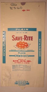 LARGE Vintage Paper Sack Bag - SAVE-RITE FLOUR, SALISBURY NORTH CAROLINA 1981 - Picture 1 of 1