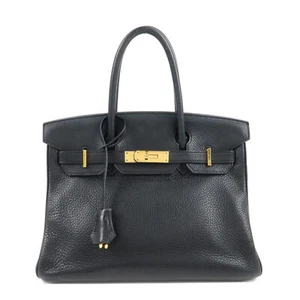 Authentic HERMES Taurillon Clemence Birkin 30 M stamped Black Gold Used F/S - Picture 1 of 24