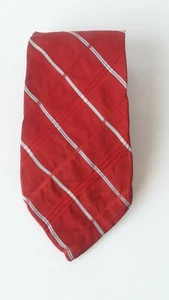 Tommy Hilfiger Men's  Tie 100% Silk Classic Red w/ Grey, blue and yellow stripes - Picture 1 of 7
