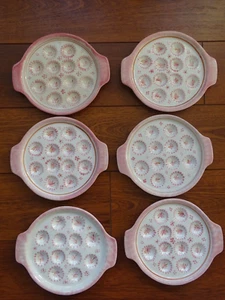 VINTAGE SIX SNAIL PLATES CERAMIC HB QUIMPER FRANCE COLOR PINK - Picture 1 of 14