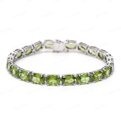Natural Peridot 925 Sterling Silver August Birthstone Handmade Gemstone Bracelet - Image 1 of 4