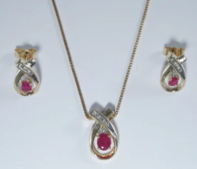 Rubí Oro Amarillo 14K + Pendiente Diamante + Juego Colgante 6,1 gramos Foto 1 de 4