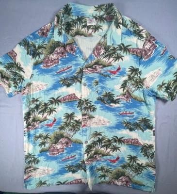 Faherty Shirt Mens XL Green Hawaiian Beach Tropical Loop Collar Kona Camp Shirt - Image 1 of 4