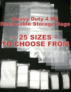 SMALL to EXTRA LARGE Clear Reclosable 4 MIL HEAVY DUTY Resealable Storage Bags - Picture 1 of 79