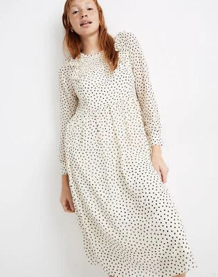 NWT Madewell Womens Dress Smocked Long Sleeve Ruffle Polka Dot Cottagecore Small - Image 1 of 4