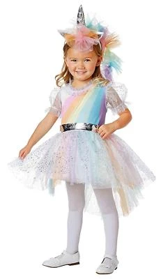 NEW Pastel Rainbow Unicorn Halloween Costume Girls 12-18 Months Dress Headpiece - Image 1 of 4