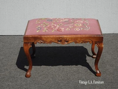 Taburete de banco tapiz floral rosa campestre francés vintage Foto 1 de 4