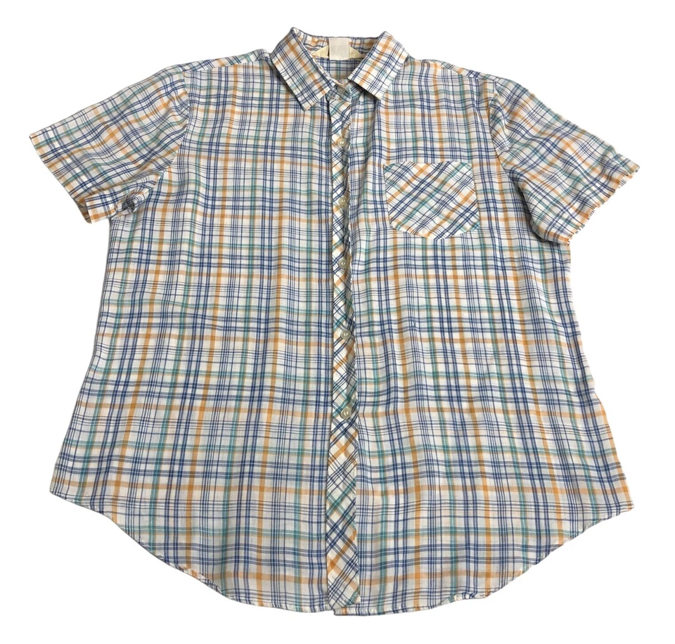 Top vintage Sears para mujer grande a cuadros semi transparente botón delantero occidental años 70 80  Foto 1 de 4