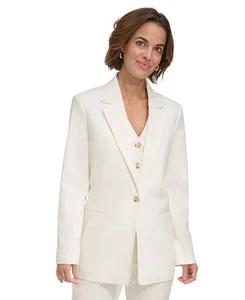 DKNY Womens Single-Button Long-Sleeve Blazer Jacket WHITE Size 8 SALE MSRP $159 - Picture 1 of 1