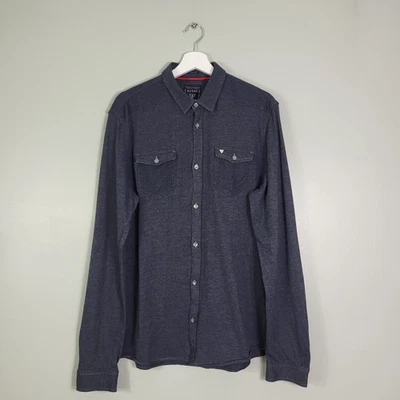 Guess Shirt Mens Navy XL Cotton Pockets Longsleeved Button Up Barrel Cuff 1829 - Image 1 of 4