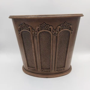 Cesta de basura cubo de basura Hollywood Regency 10" decorativo dorado marrón MCM antiguo - Imagen 1 de 23