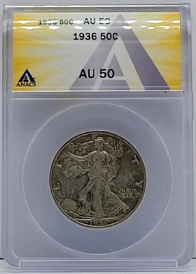 1936 年 Walking Liberty 半美元,50 美分 - ANACS AU 50 — 第 1/4 张图片