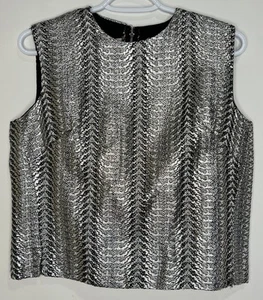 Vintage Silber Ärmellos Top M Jane Holly Lurex Fischgrät Lahm Lametta Schwarz - Bild 1 von 15