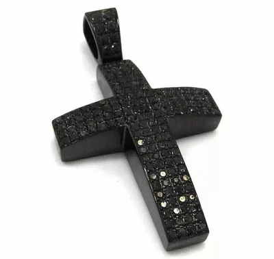 Colgante Cruz Hombre 3.00CT Corte Redondo Creado en Laboratorio Ónix Acabado Oro Negro 14K Foto 1 de 3