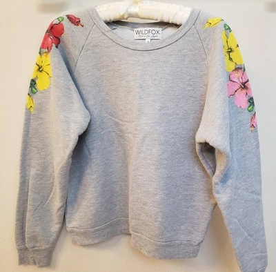 ♡WILDFOX Women's Gray w/Floral Print Lightweight Sweatshirt, SZ Small, EUC - Image 1 of 4