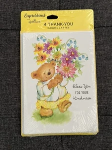 Hallmark Teddy Bear Cards Blank Note Cards Thank you Cards 4 Pack Mary Hamilton - Picture 1 of 10