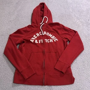 Abercrombie & Fitch Hoodie Womens Large Red Full Zip Sweatshirt Spell Out Jersey - Picture 1 of 9