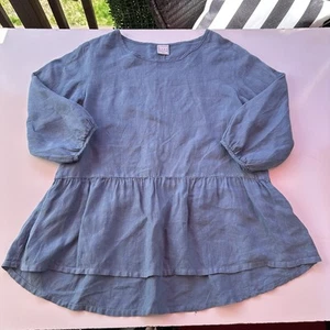 Pure Match blau 100 % Leinen Langarm Bluse Medium Made in USA - Bild 1 von 6