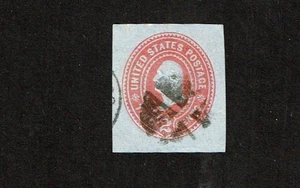 1899 U.S. STAMPED ENVELOPE 2c Carm on Blue WASHINGTON Sc#U365 Used CORK CANCEL! - Picture 1 of 1