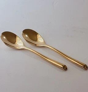 2 Towle Flatware 18/0 Gold Plated WAVE Tablespoons Soup Dinner Spoons 7-1/2" - Picture 1 of 5