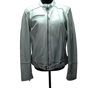 Chaqueta para mujer Harley Davidson L de cuero verde menta con cinturón nueva limitada rara - Imagen 1 de 12