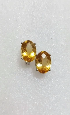 Orecchini a perno taglio ovale citrino naturale argento sterling 925 gioielli... - Immagine 1 di 4