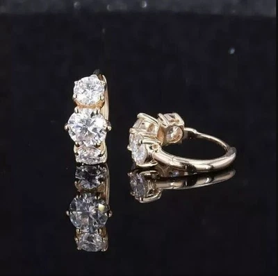 2 Ct Round Cut Simulated Diamond Clip On Hoop Earrings In 14k Yellow Gold Plated - Image 1 of 4