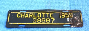 Vintage 1959 Charlotte North Carolina NC City License Plate 38887 - Picture 1 of 3