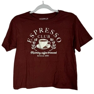 Damen Braun Kurzarm Moderlux Cropped T-Shirt Espresso Kaffee Club Humor M - Bild 1 von 5