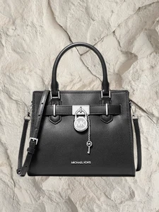 Michael Kors Hamilton Damen kleine Leder Umhängetasche Handtasche Tasche schwarz - Bild 1 von 15