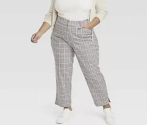 Ava & Viv Damen Plus creme kariert hoch geschnitten knöchelhoch spitz zulaufend Hose ~ Größe 26  - Bild 1 von 8