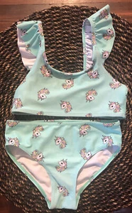 H&M Girl’s Ruffle Trimmed Bikini 2 Piece Swim Bathing Suit Unicorns Size 4-6Y - Picture 1 of 12