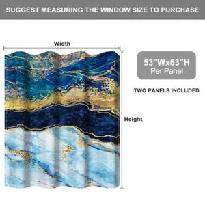 Baocicco Blue Marble Blackout Window Curtains Dark Blue Gold Texture Print Ma... - Picture 1 of 6