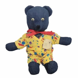 Handmade Bear Plush Stuffed 17" Googly Eyes Teddy Denim Lovey Vintage - Imagen 1 de 10
