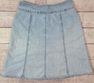 CAbi Stretch Denim Skirt #893 Women's 2 Blue Light Wash Above the Knee Back Zip - Picture 1 of 4