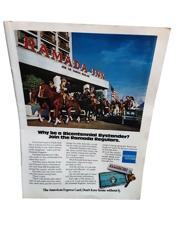 1975 American Express карта Ramada Inn двухсотлетие оригинальная печатная реклама - Изображение 1 из 1